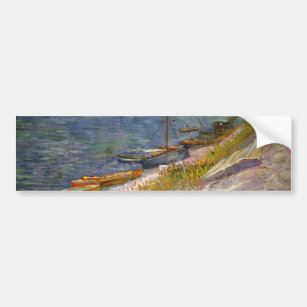 Van Gogh View of River with Rowing Boats, Fine Art Bumper Sticker