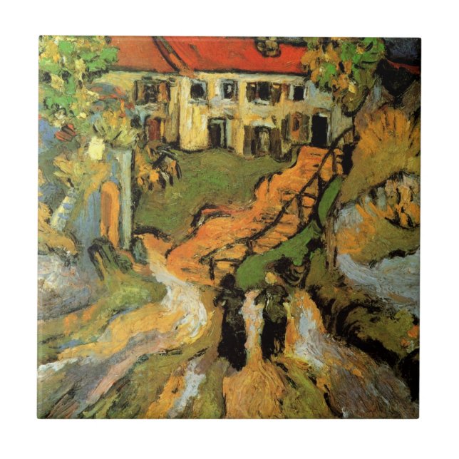 Van Gogh Village Street and Steps Auvers, Figures Ceramic Tile (Front)