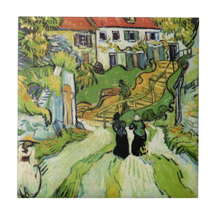 Van Gogh Village Street and Steps Auvers, Figures Ceramic Tile