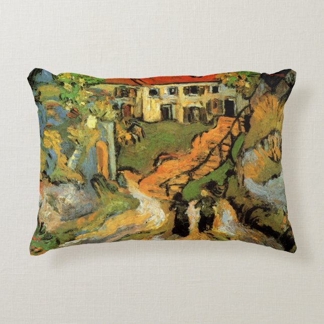 Van Gogh Village Street and Steps Auvers, Figures Decorative Cushion (Front)