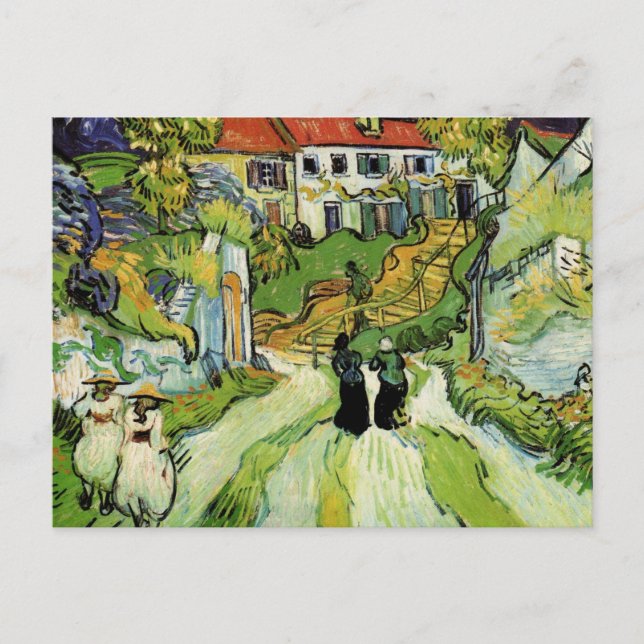Van Gogh Village Street and Steps Auvers, Figures Postcard (Front)