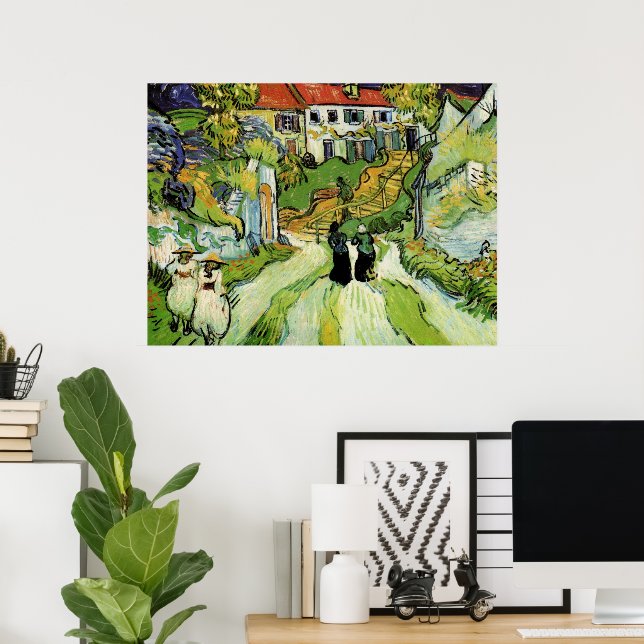 Van Gogh Village Street and Steps Auvers, Figures Poster (Home Office)
