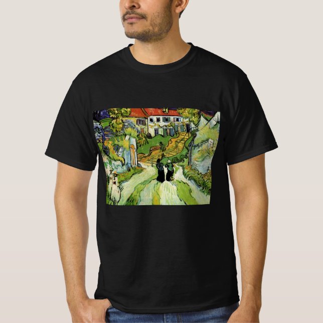 Van Gogh Village Street and Steps Auvers, Figures T-Shirt (Front)