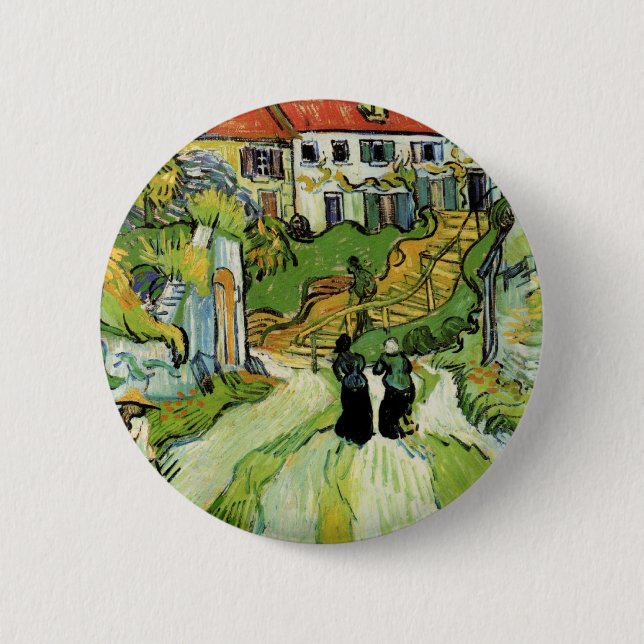 Van Gogh - Village Street and Steps in Auvers 6 Cm Round Badge (Front)