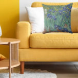 Van Gogh Vintage Irises   Cushion<br><div class="desc">This beautiful pillow is inspired by Irises painted by Vincent van Gogh in 1889.  The image boasts blue irises with green stems and leaves with pointy tips planted in the red-brown earth.</div>