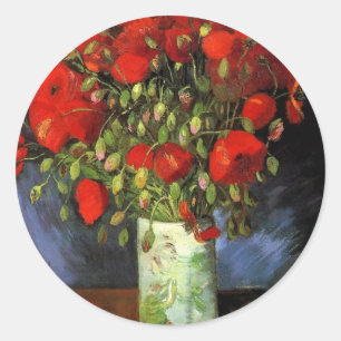 Van Gogh Vintage Painting Blossoms Vase Flowers Classic Round Sticker