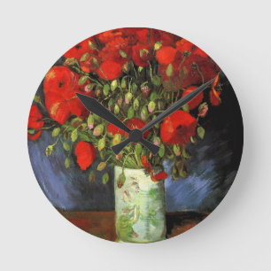 Van Gogh Vintage Painting Blossoms Vase Flowers Round Clock