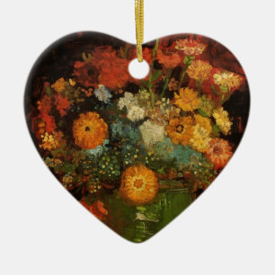 Van Gogh Vintage Painting Vase Flowers Blossoms Ceramic Ornament