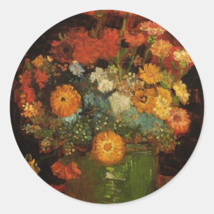 Van Gogh Vintage Painting Vase Flowers Blossoms Classic Round Sticker