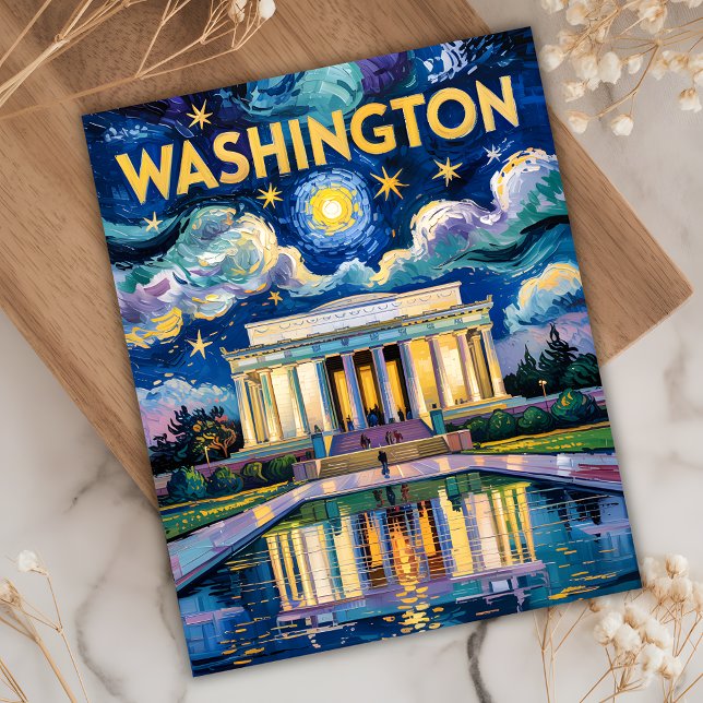 Van Gogh Washington DC Travel Art Lincoln Memorial Postcard (Van Gogh Style Starry Night Washington DC Lincoln Memorial )