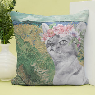 Van Gogh Wheat Field and Fancy Cat Cushion