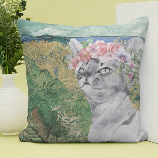 Van Gogh Wheat Field and Fancy Cat Cushion (Creator Uploaded)