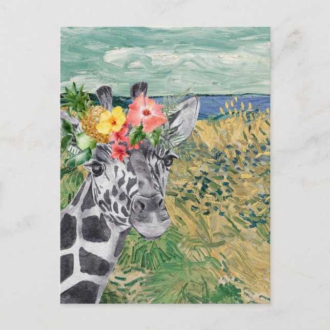 Van Gogh Wheat Field and Giraffe Compilation Postcard (Front)