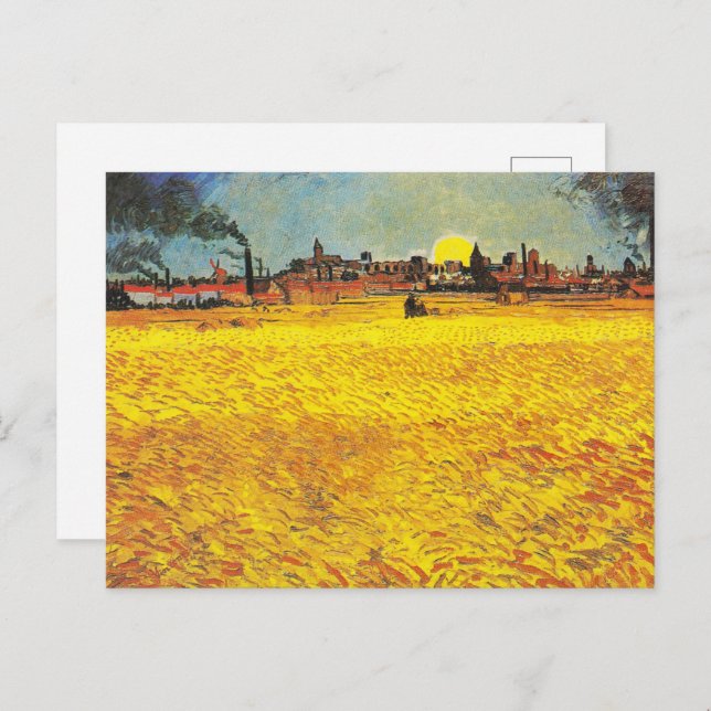 van Gogh Wheat Field at Sunset Classic Landscape Postcard (Front/Back)