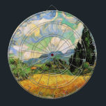 Van Gogh Wheat Field w Cypresses at Haute Galline Dartboard<br><div class="desc">Wheat Field with Cypresses at the Haute Galline Near Eygalieres by Vincent van Gogh is a vintage fine art post impressionism nature landscape painting. White clouds are swirling in the blue sky with fields of wheat and cypress trees on a farm. About the artist: Vincent Willem van Gogh (1853 -1890)...</div>