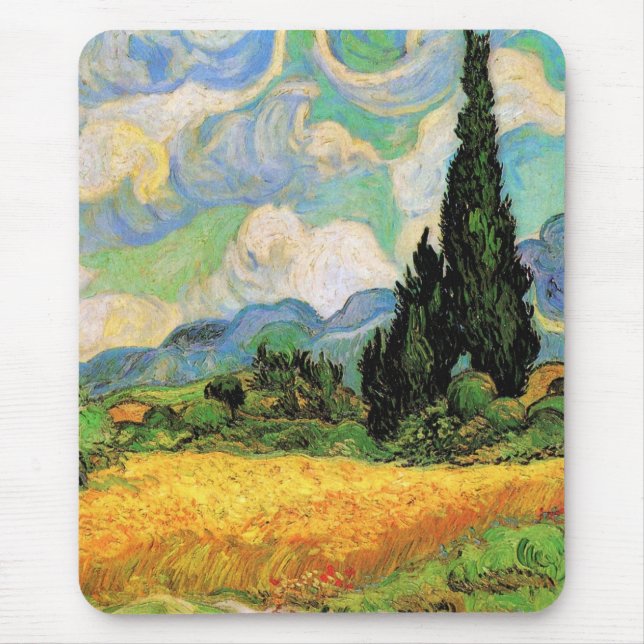 Van Gogh Wheat Field w Cypresses at Haute Galline Mouse Pad (Front)