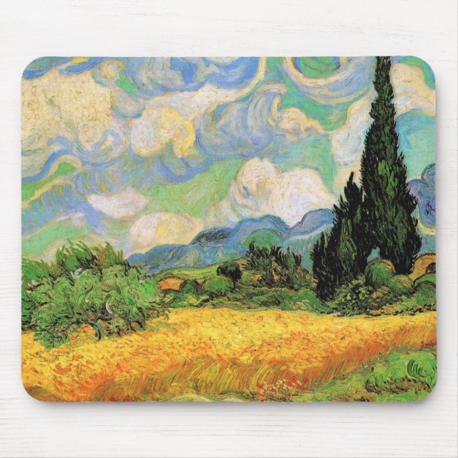 Van Gogh Wheat Field w Cypresses at Haute Galline Mouse Pad (Front)