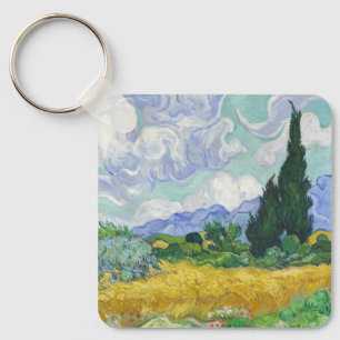 Van Gogh Wheat Field with Cypresses Art Key Ring