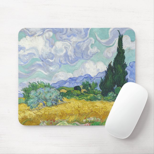 Van Gogh Wheat Field with Cypresses Art Mouse Pad (With Mouse)