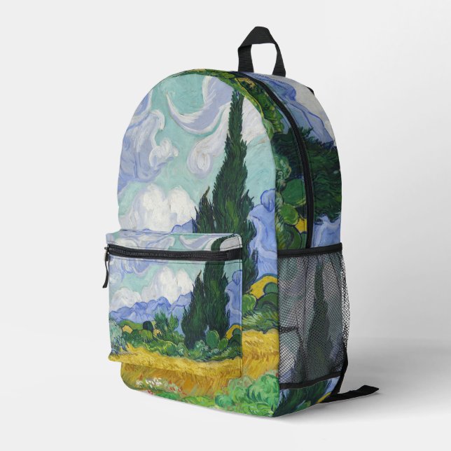 Van Gogh Wheat Field with Cypresses Art Printed Backpack (Back Corner Right)