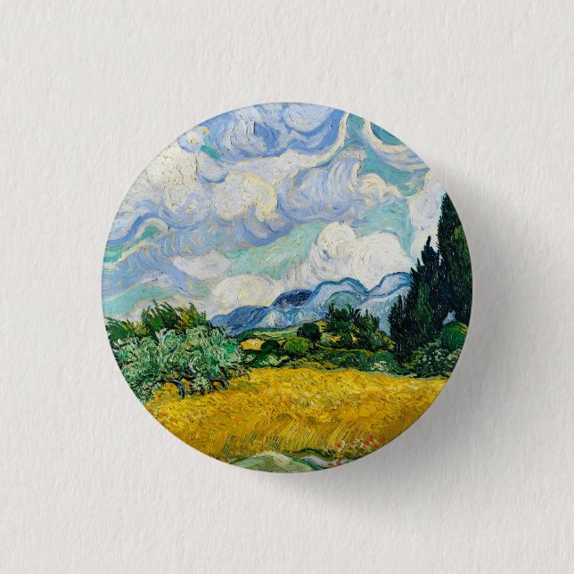 Van Gogh Wheat Field with Cypresses. Impressionism 3 Cm Round Badge (Front)