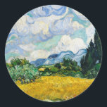 Van Gogh Wheat Field with Cypresses. Impressionism Classic Round Sticker<br><div class="desc">Van Gogh "Wheat Field with Cypresses" sticker.</div>