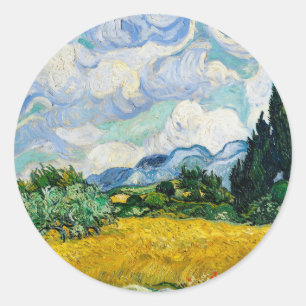 Van Gogh Wheat Field with Cypresses. Impressionism Classic Round Sticker