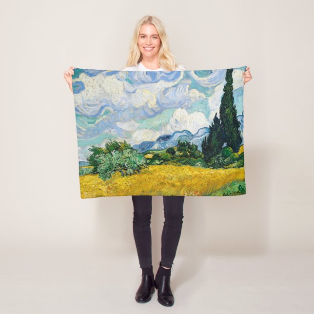 Van Gogh Wheat Field with Cypresses. Impressionism Fleece Blanket (In Situ)