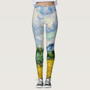 Van Gogh Wheat Field with Cypresses. Impressionism Leggings