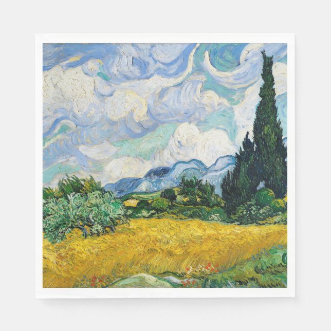 Van Gogh Wheat Field with Cypresses. Impressionism Napkin (Front)