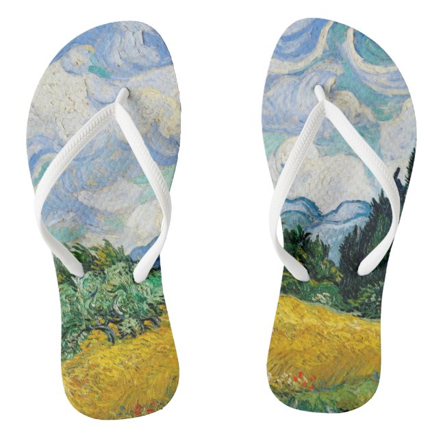 Van Gogh Wheat Field with Cypresses. Impressionism Thongs (Footbed)