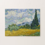 Van Gogh Wheat Field with Cypresses Jigsaw Puzzle<br><div class="desc">Beautiful vintage artwork from 1889 by the famous painter Vincent Van Gogh,  one of my favourite artists from the impressionist period. This impressionism landscape art features tall green cypresses set against pretty swirling clouds above a wheat field.</div>