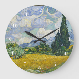 Van Gogh Wheat Field with Cypresses Large Clock