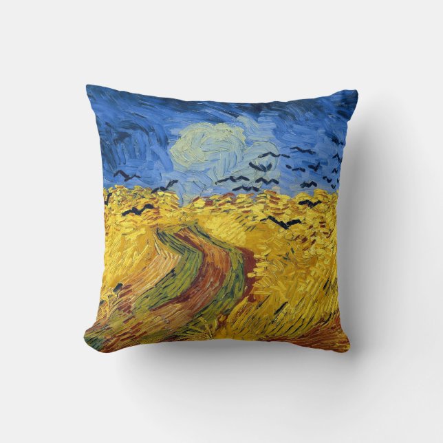 Van Gogh Wheat Fields impressionist Painting Cushion (Front)