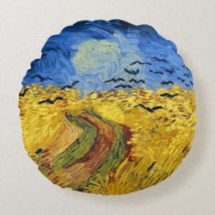 Van Gogh Wheat Fields impressionist Painting Round Cushion