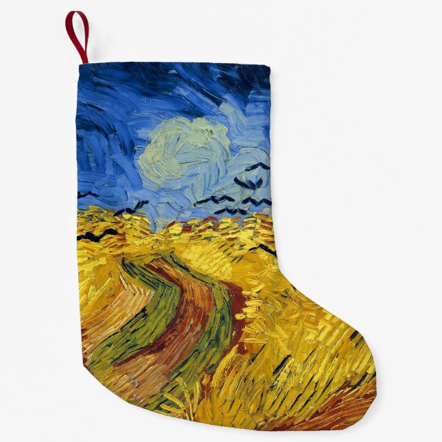 Van Gogh Wheat Fields impressionist Painting Small Christmas Stocking (Front)