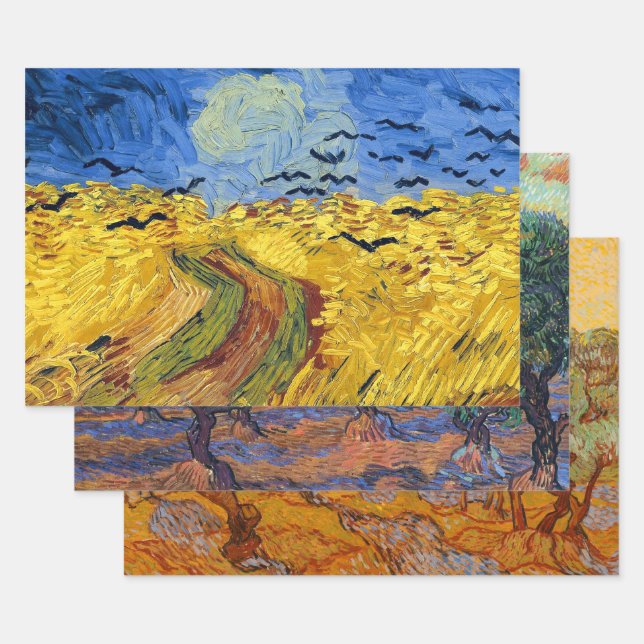 Van Gogh Wheat Fields impressionist Painting Wrapping Paper Sheet (Set)