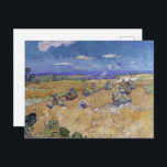 van Gogh Wheat Stacks with Reaper Yellow & Blue Postcard<br><div class="desc">This painting, Wheat Stacks with Reaper, was created by the renowned artist Vincent van Gogh in June 1888 while he was in Arles, France. It is an oil on canvas work that showcases the vivid colours and emotional depth typical of van Gogh’s style. The painting depicts a serene scene of...</div>