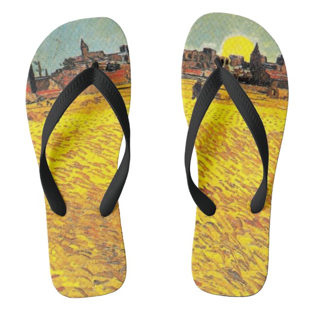 Van Gogh - Wheatfield at Sunset Thongs (Footbed)