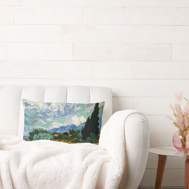 Van Gogh - Wheatfield with Cypress Tree Lumbar Cushion (Couch)