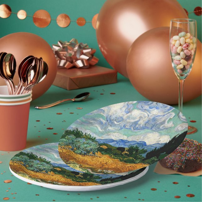 Van Gogh - Wheatfield with Cypress Tree Paper Plate (Multi)