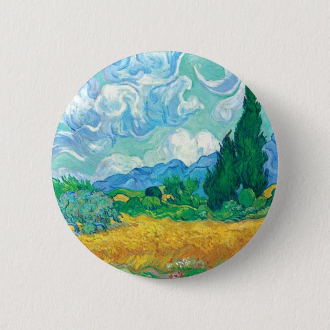Van Gogh Wheatfield with Cypresses 6 Cm Round Badge (Front)
