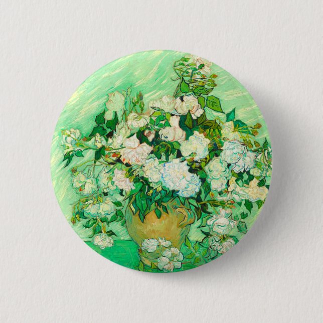 Van Gogh White Roses 6 Cm Round Badge (Front)