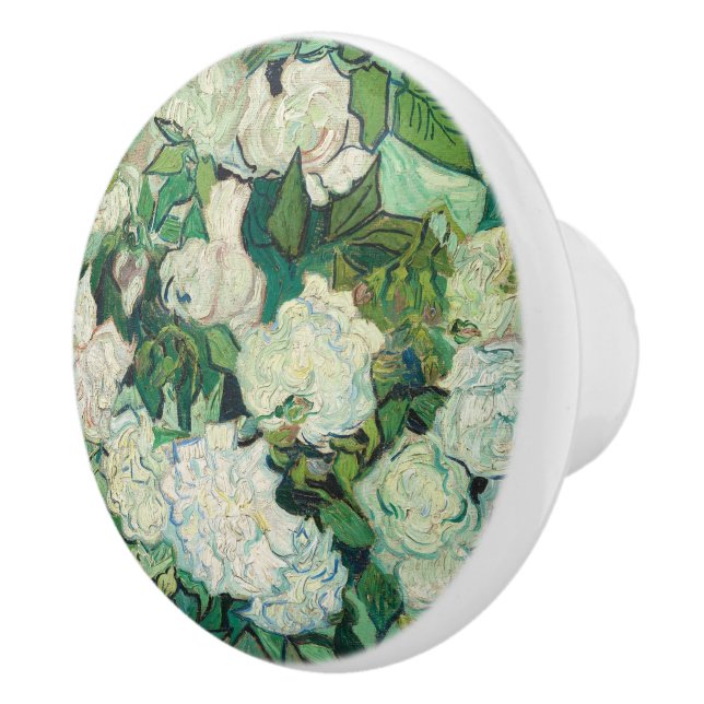 Van Gogh White Roses Art Ceramic Knob (Right)