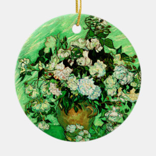 Van Gogh - White Roses, famous painting Ceramic Ornament