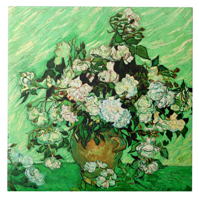Van Gogh - White Roses, famous painting, Ceramic Tile (Front)