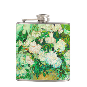 Van Gogh White Roses Hip Flask