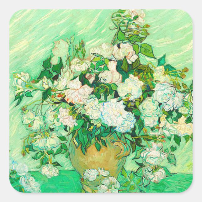 Van Gogh White Roses Square Sticker (Front)