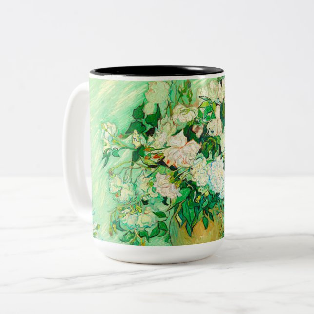 Van Gogh White Roses Two-Tone Coffee Mug (Front Left)