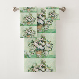 Van Gogh White Roses - Vintage Mint Floral Art Bath Towel Set